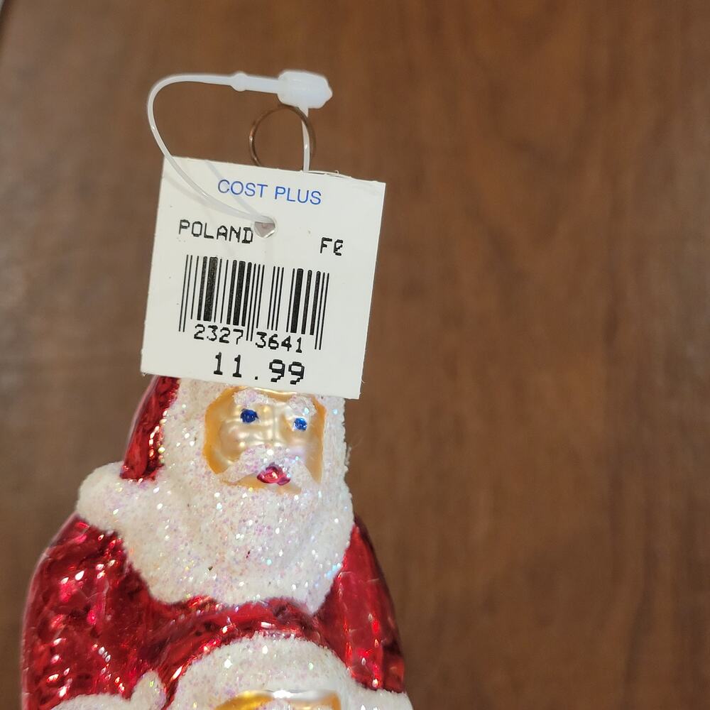 Vintage Cost Plus World Market Glass Santa Ornament Poland Blown Glass - Picture 10 of 10